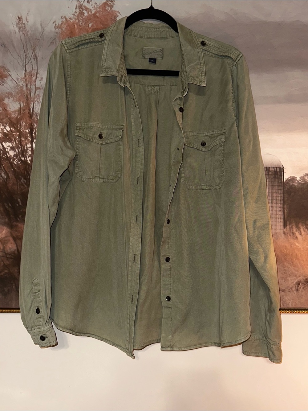 Universal Thread Women’s Utility Long Sleeve Button-Up Shirt, Olive/Sage XL